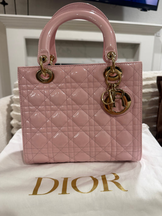 Lady Dior Patent Leather Medium Shoulder Bag
