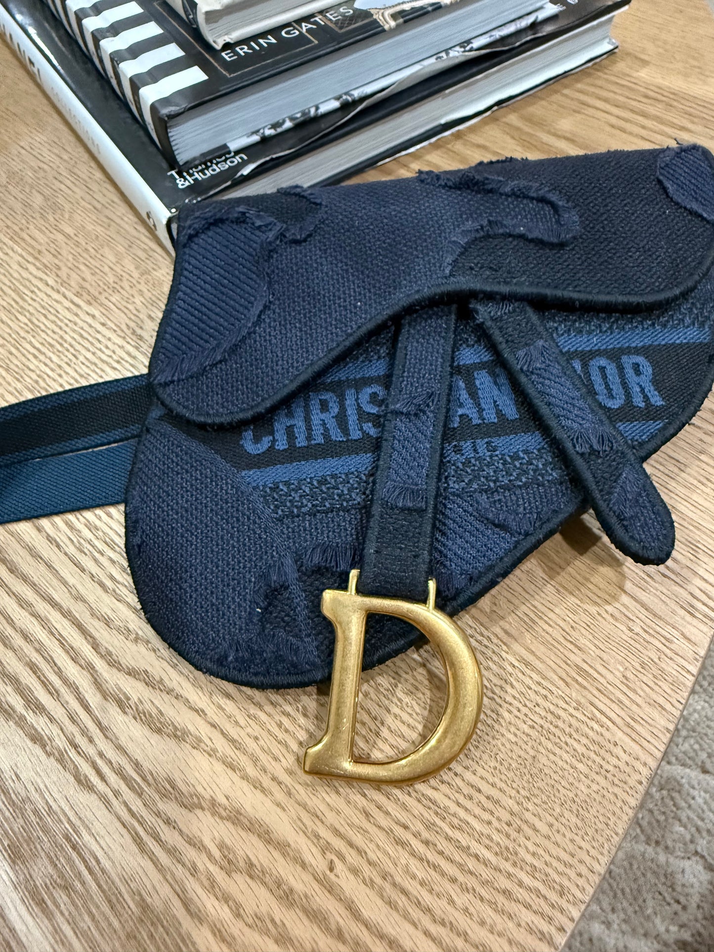Pre-Owned Christian Dior Navy Saddle Belt Bag
