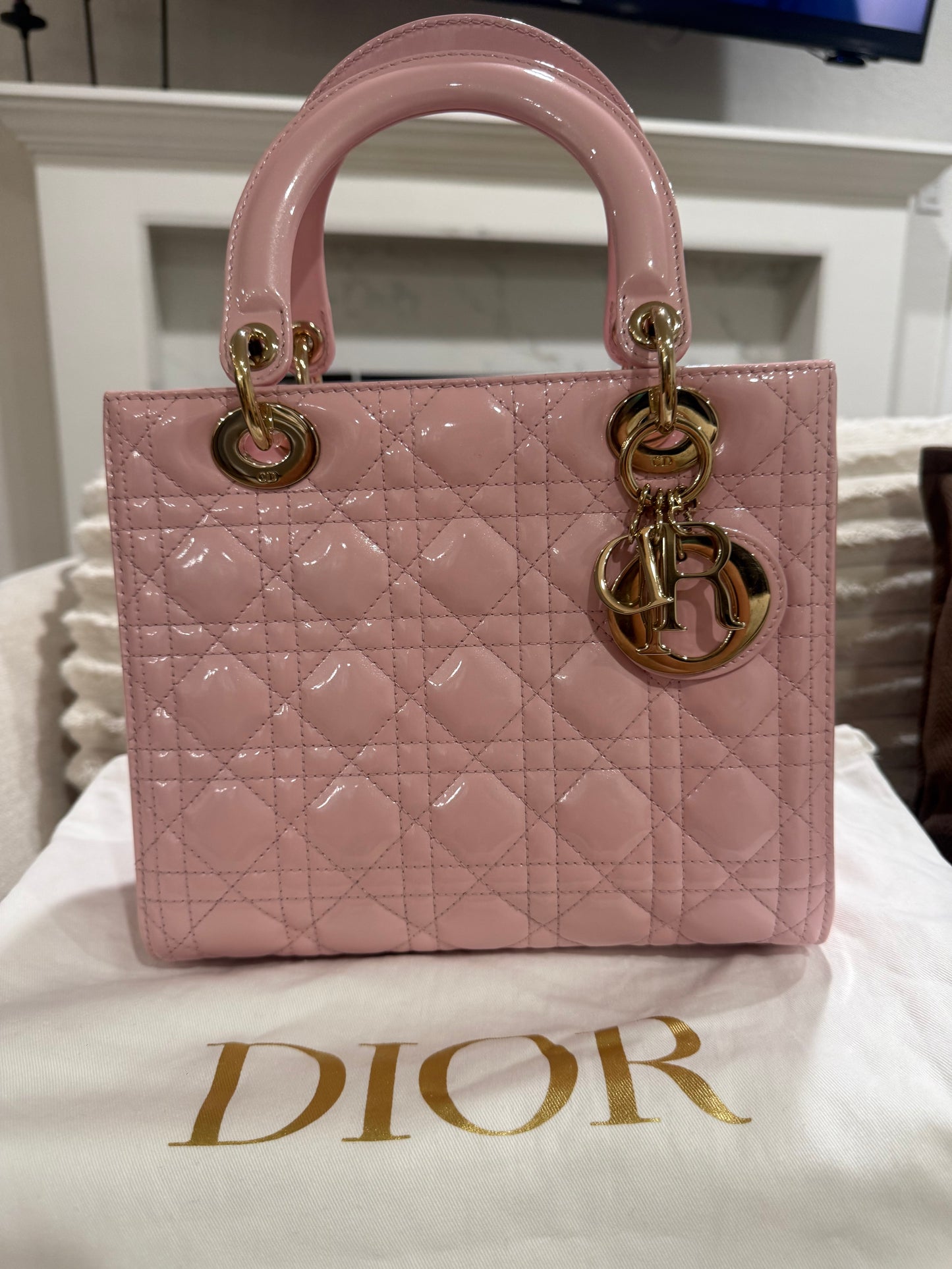 Lady Dior Patent Leather Medium Shoulder Bag