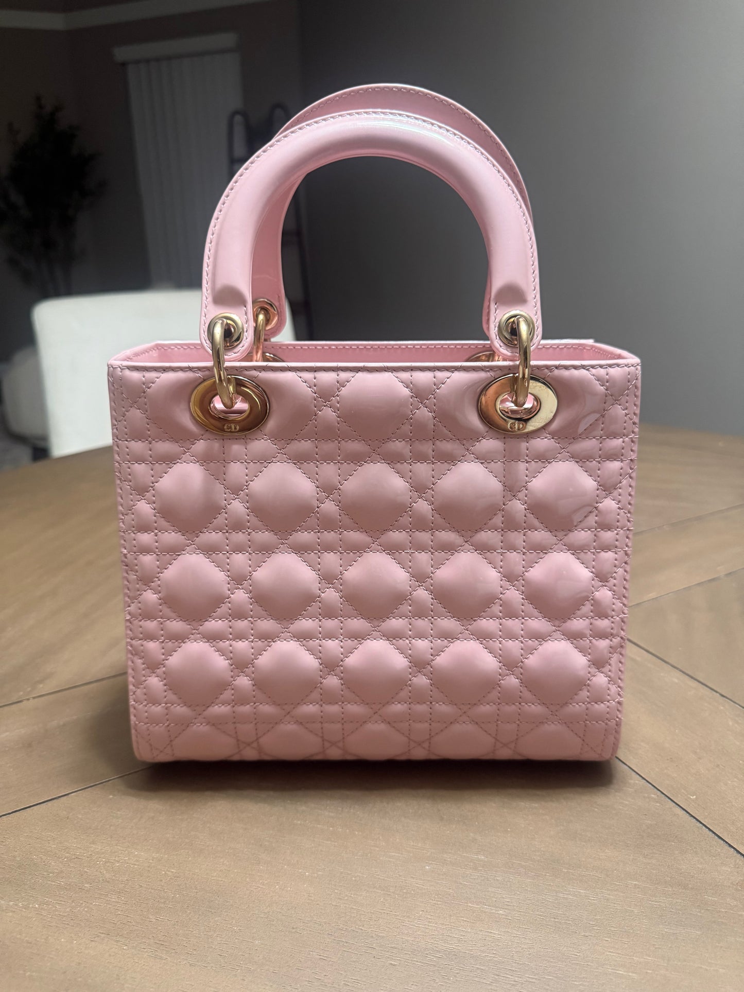 Lady Dior Patent Leather Medium Shoulder Bag