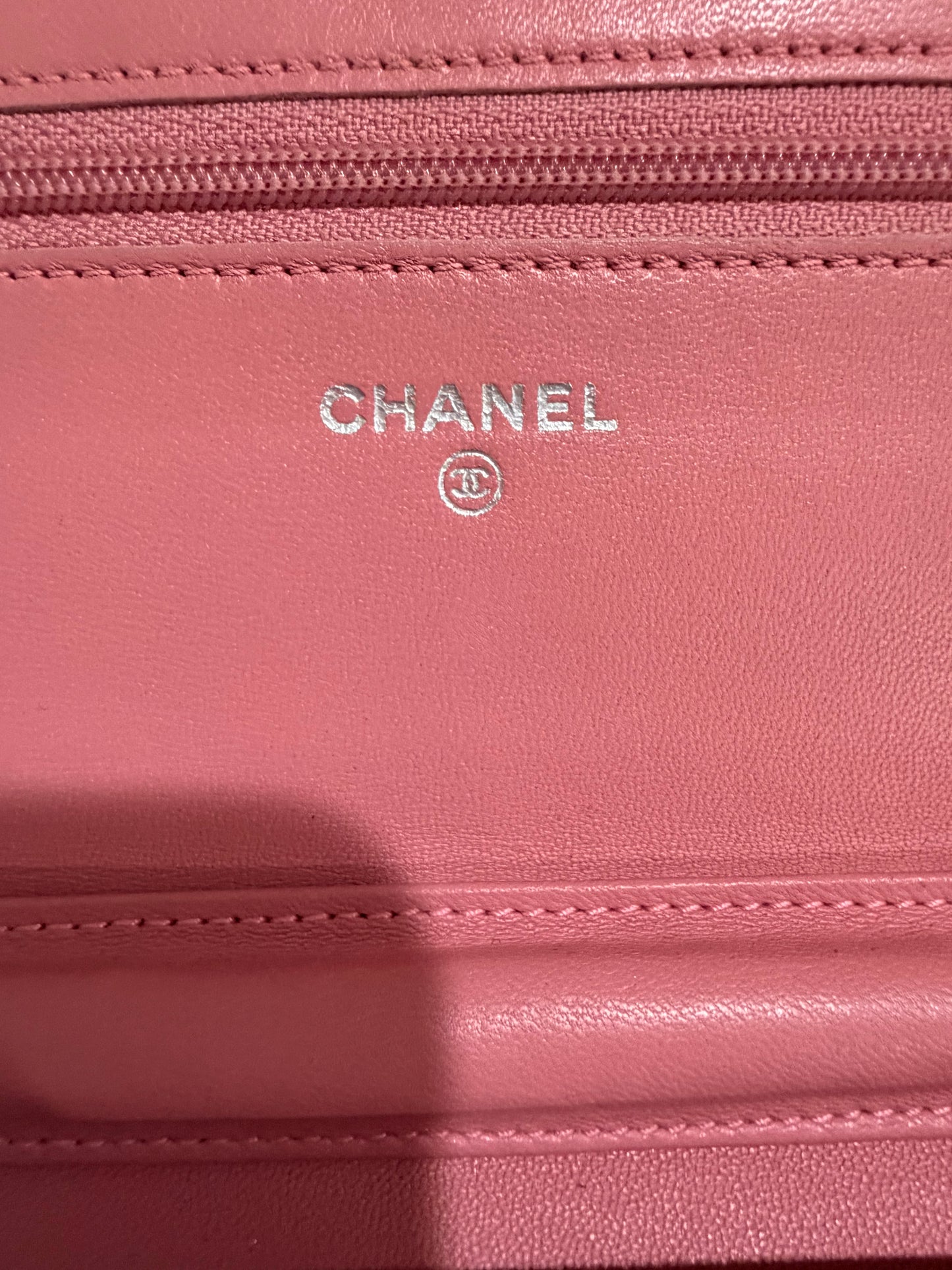 Chanel Pink Camellia-Embossed Quilted Leather Crossbody with Silver Chain
